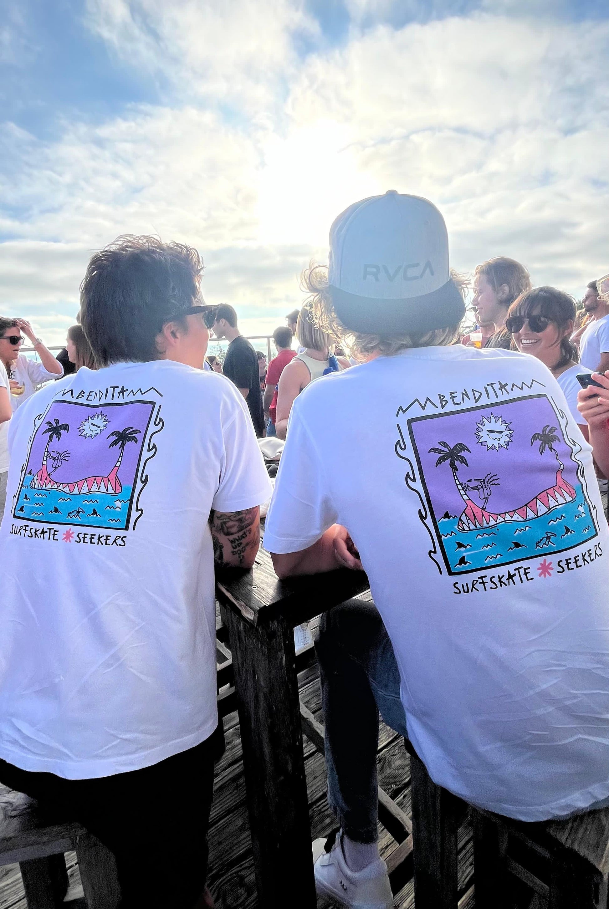 Two Surfskate friends enjoying time in their community at Ericeira